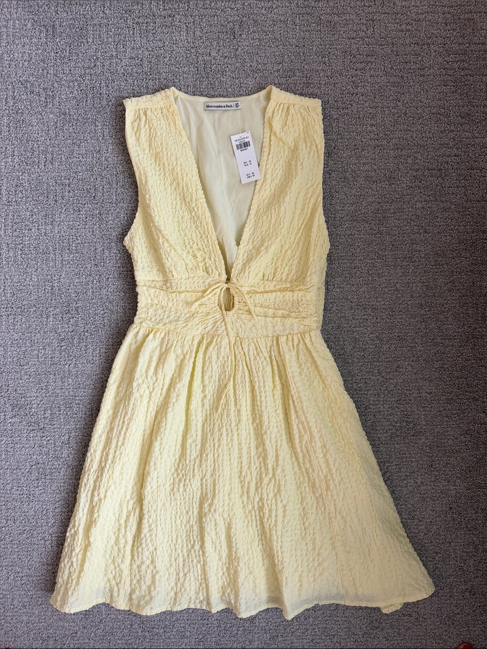 Abercrombie & Fitch Pale Yellow Textured Tie-Front Mini Dress - M Tall